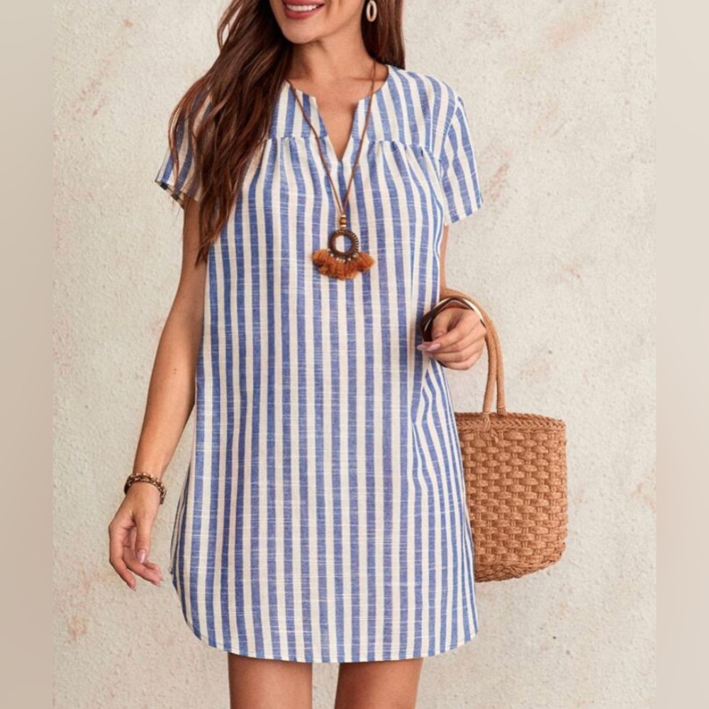 Notch Neck Striped Dress
